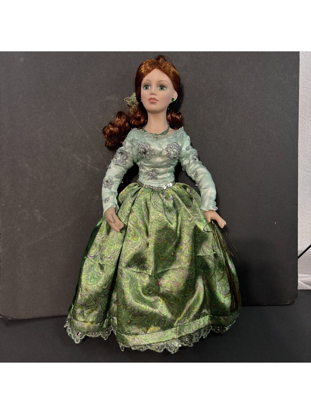 Heritage Signature Collection Porcelain Girl Doll Green Eyes Brown Wavy Hair